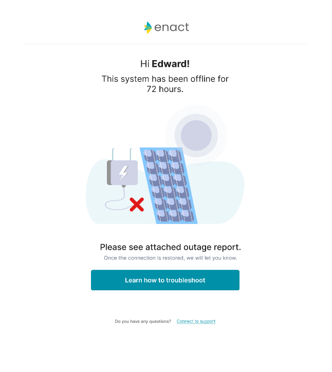 solar system outage report feature Enact Home